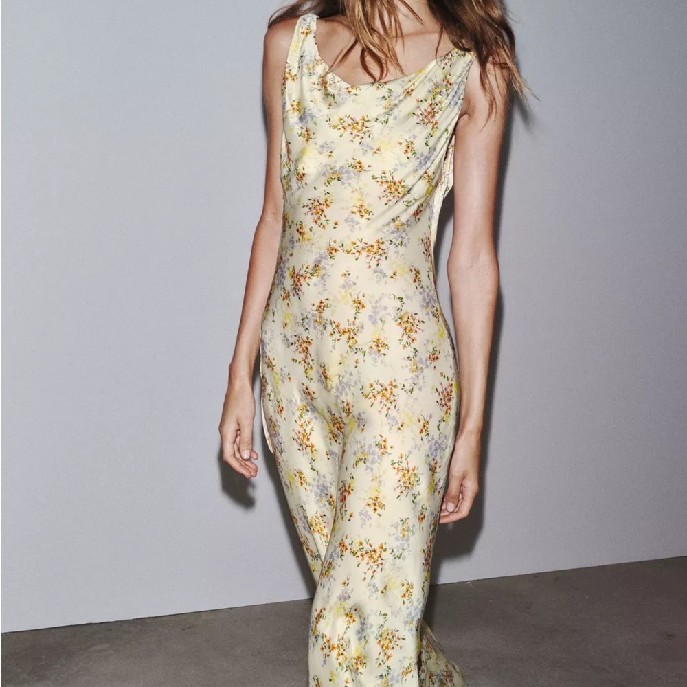 Zara ZW Collection, Cream Floral Midi Dress, XS